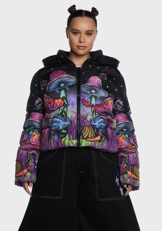 Plus Psychedelic Fairytale Puffer Jacket sold by Dolls Kill