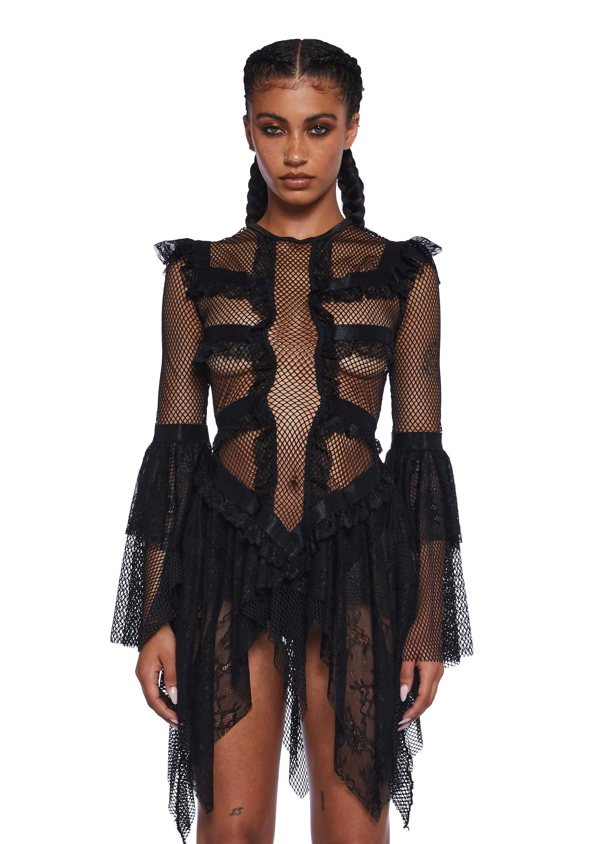 Saints & Sinners Fishnet Mini Dress - Black sold by Dolls Kill
