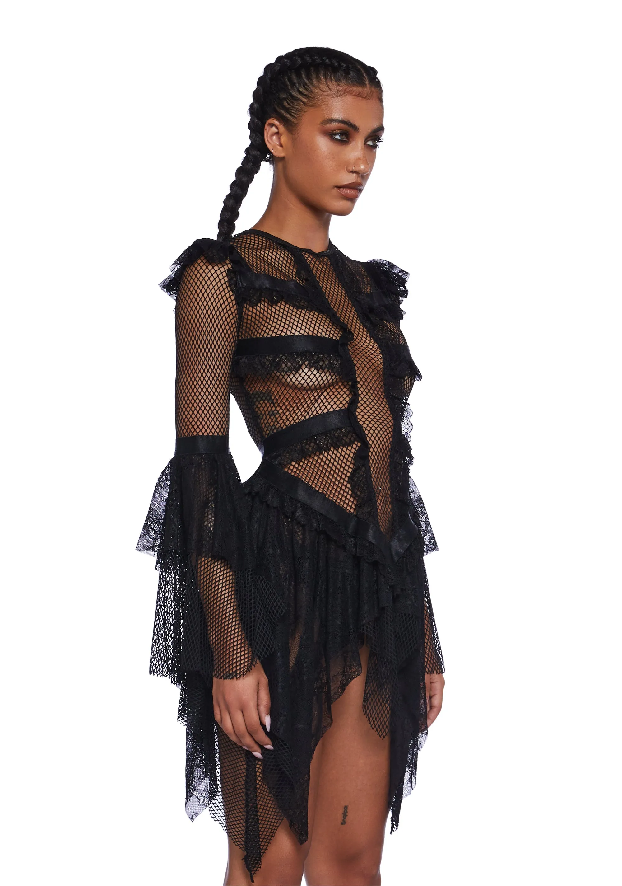 Saints & Sinners Fishnet Mini Dress - Black sold by Dolls Kill product image thumbnail 2