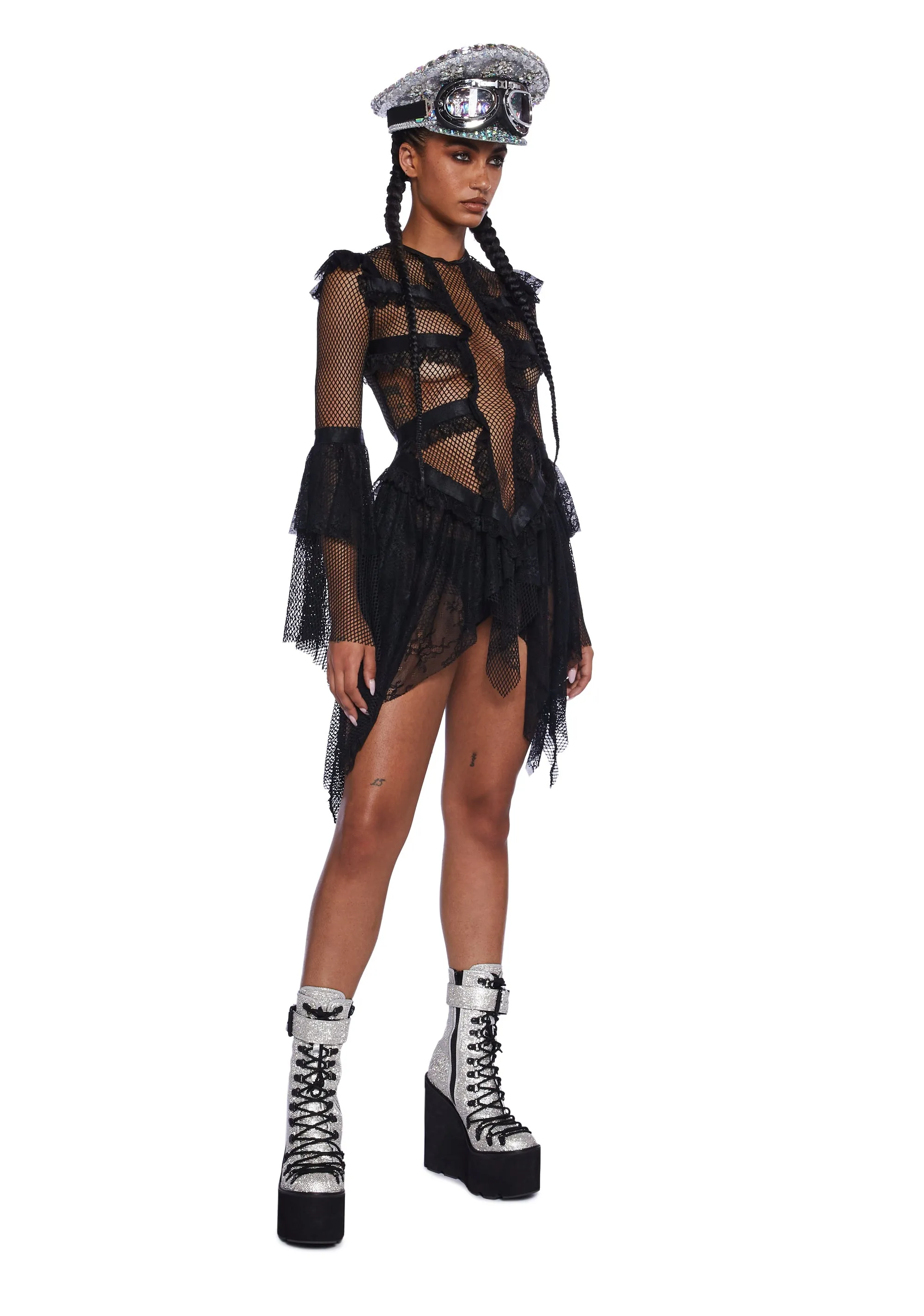 Saints & Sinners Fishnet Mini Dress - Black sold by Dolls Kill product image thumbnail 3