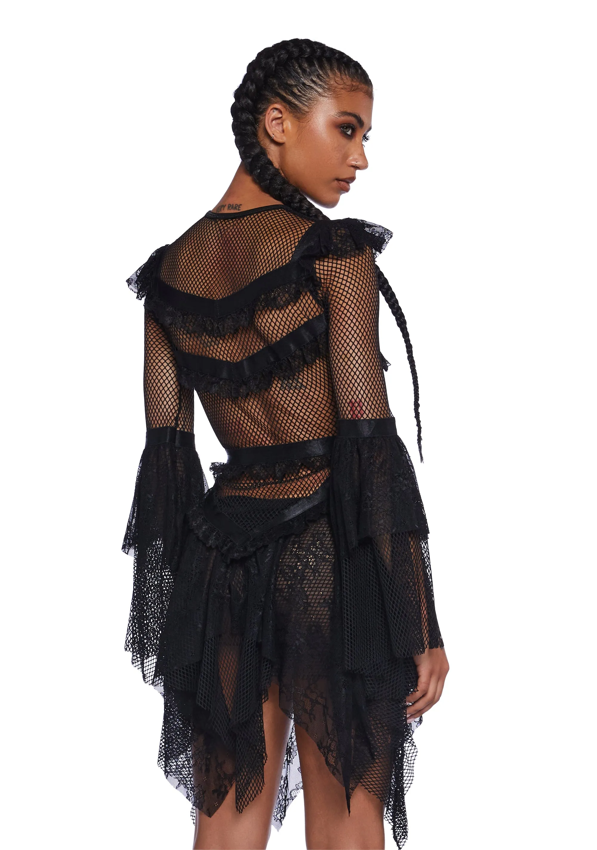 Saints & Sinners Fishnet Mini Dress - Black sold by Dolls Kill product image thumbnail 5