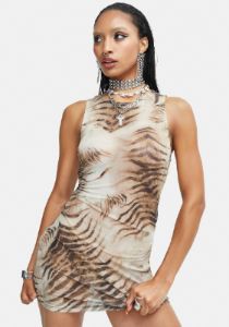 Tiger Brown Mesh Ardice Mini Dress sold by Dolls Kill
