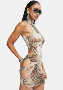 Tiger Brown Mesh Ardice Mini Dress sold by Dolls Kill