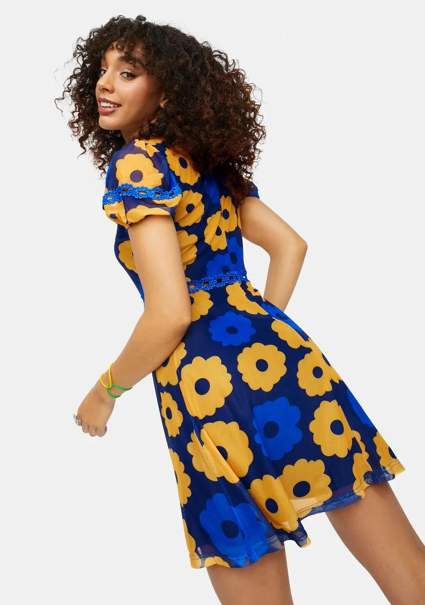 Prismatic Perspective Floral Mesh Mini Dress sold by Dolls Kill product image thumbnail 4