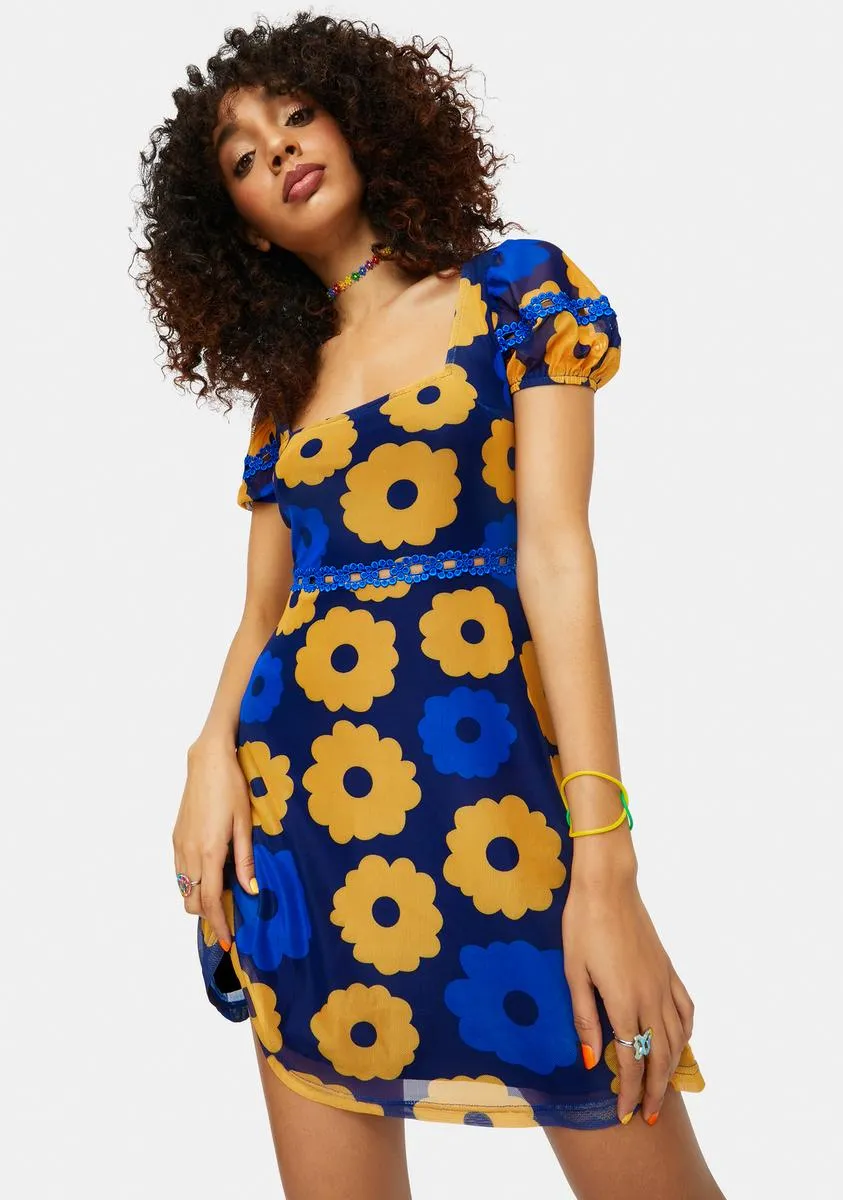 Prismatic Perspective Floral Mesh Mini Dress sold by Dolls Kill