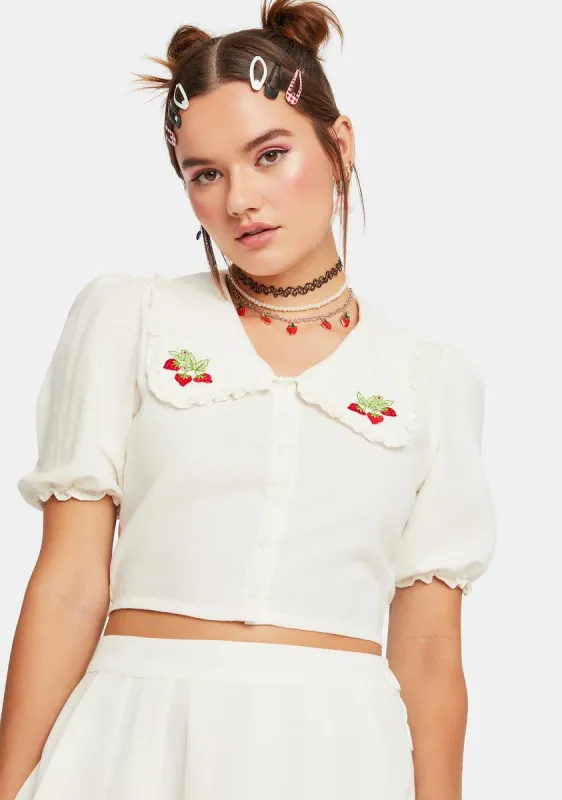 Strawberry Embroidered Tucci Top sold by Dolls Kill