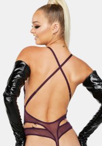 Purple Tigris Mesh Bodysuit sold by Dolls Kill
