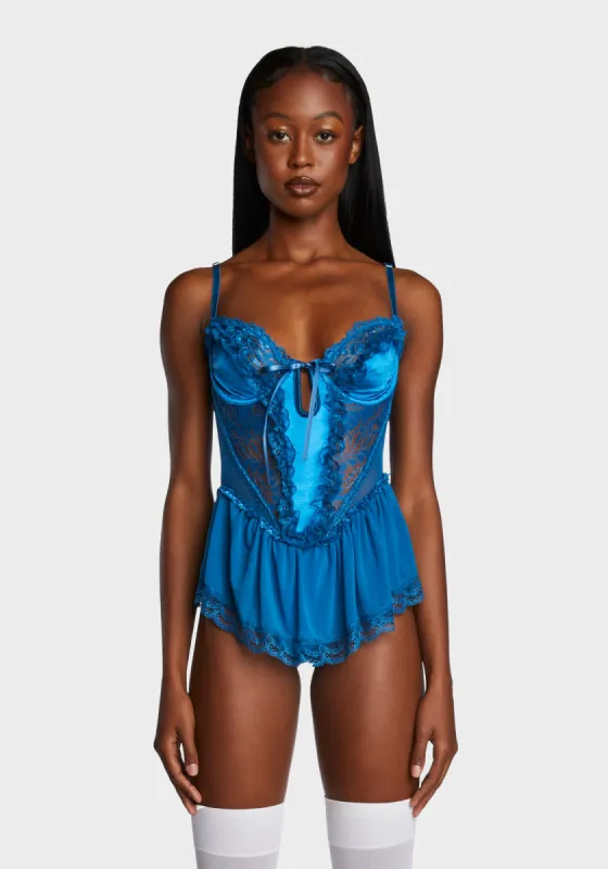 Sapphire Spoiled But Not Rotten Lace Teddy sold by Dolls Kill