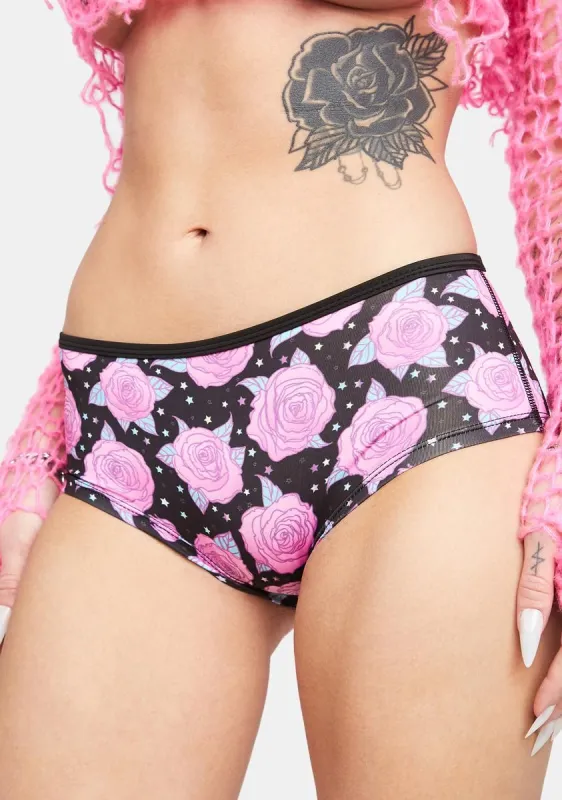 Pink Rose Boyshort Panties sold by Dolls Kill