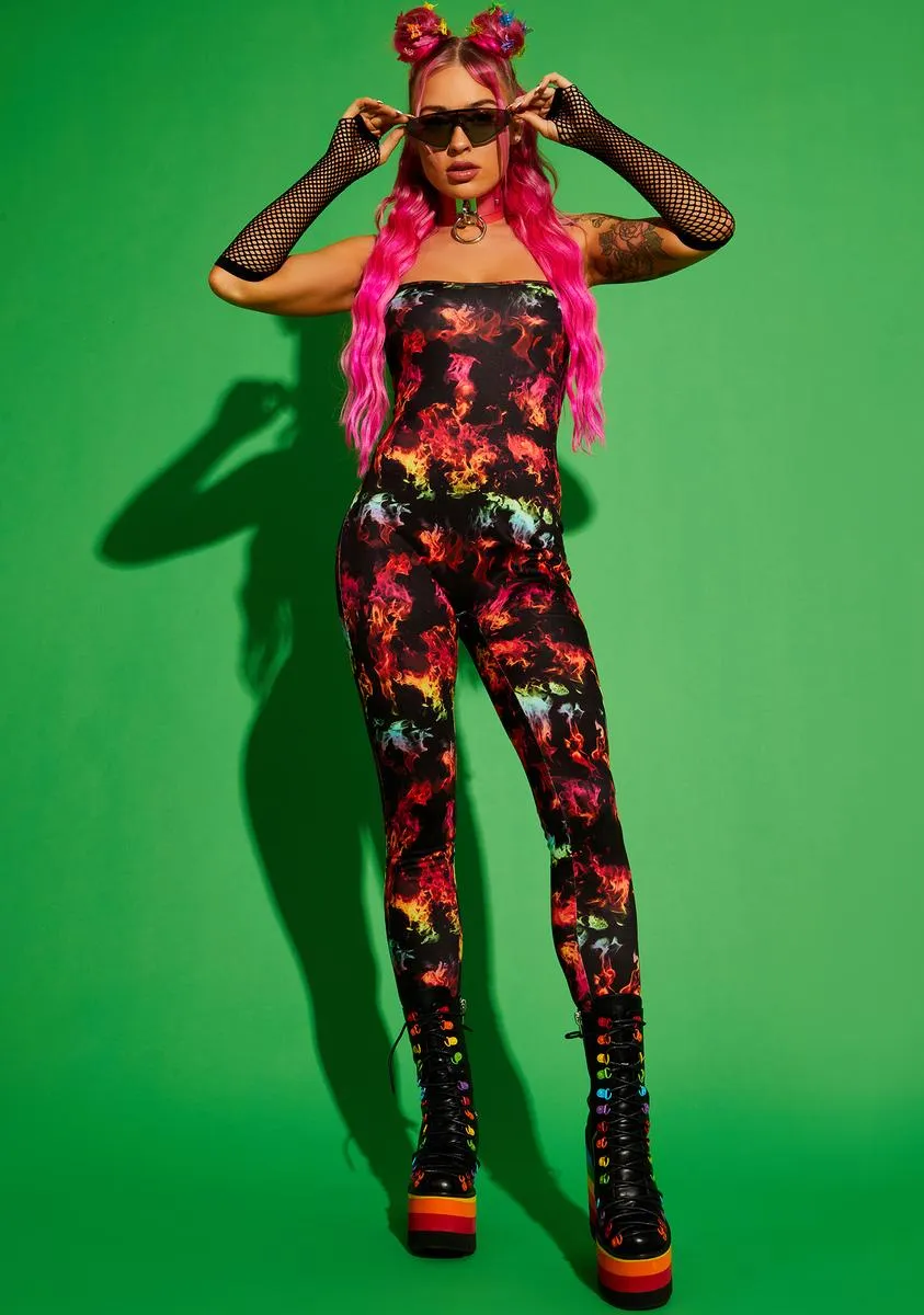 Stay Vibrant Flame Print Catsuit sold by Dolls Kill product image thumbnail 4