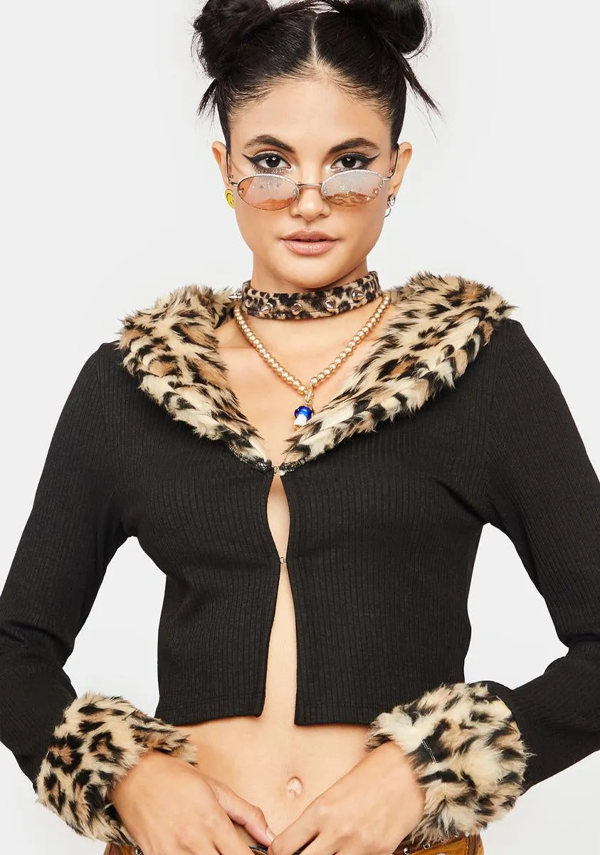 Leopard Fur Trim Cardigan sold by Dolls Kill