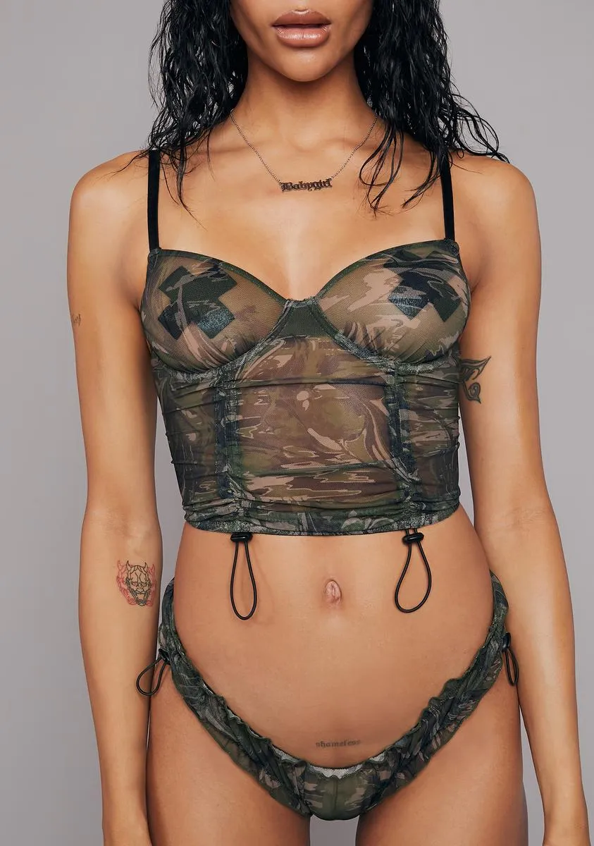 Camo Choose Ur Cherry Ruched Lingerie Set sold by Dolls Kill