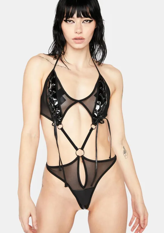 Gothic Mesh Vinyl Bodysuit made by Dolls Kill