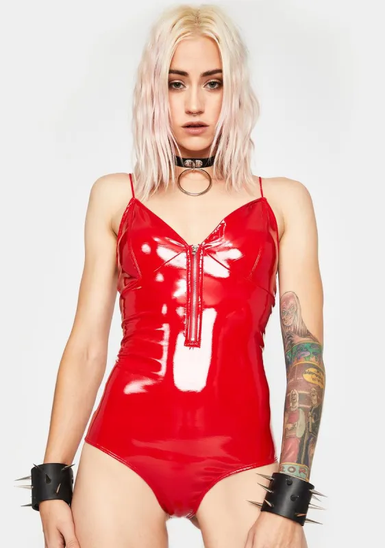 Devil Do Me Vinyl Bodysuit made by Dolls Kill