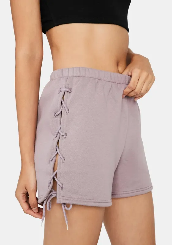 Mauve Lay It On The Line Lounge Shorts made by Dolls Kill