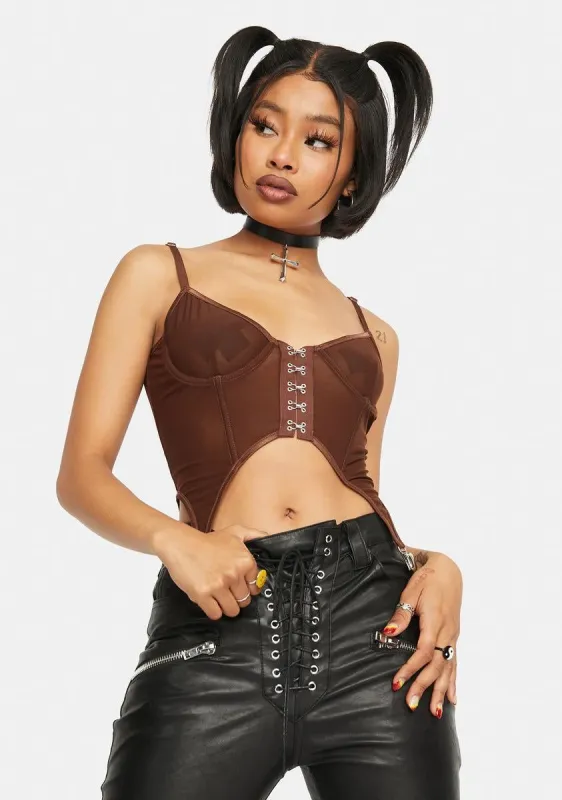 Mocha Got U Hooked Corset Top sold by Dolls Kill