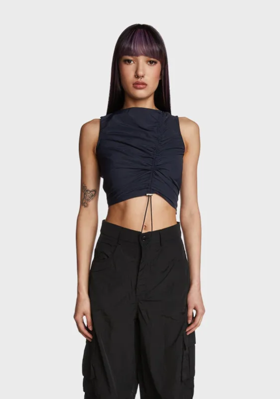 Asymmetric Ruched Crop Top sold by Dolls Kill