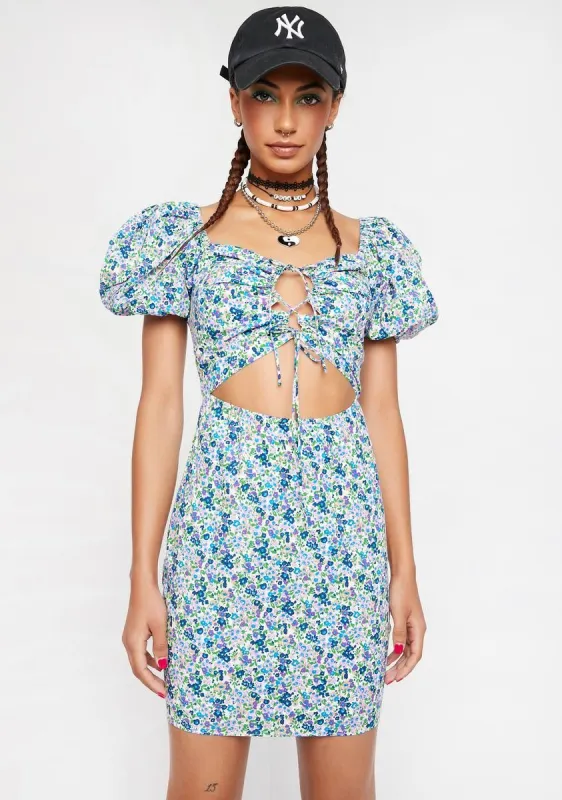 Front Lace Up Ditsy Mini Dress sold by Dolls Kill