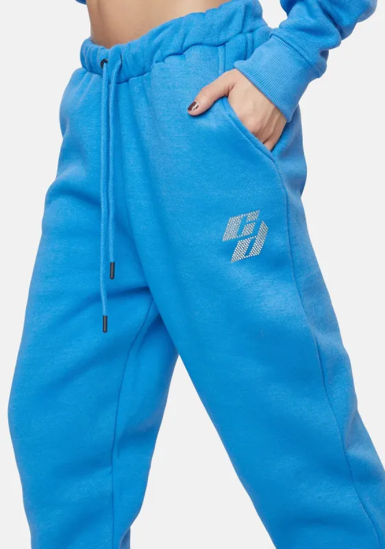 Blue Joggers With Rhinestone Embellishment sold by Dolls Kill