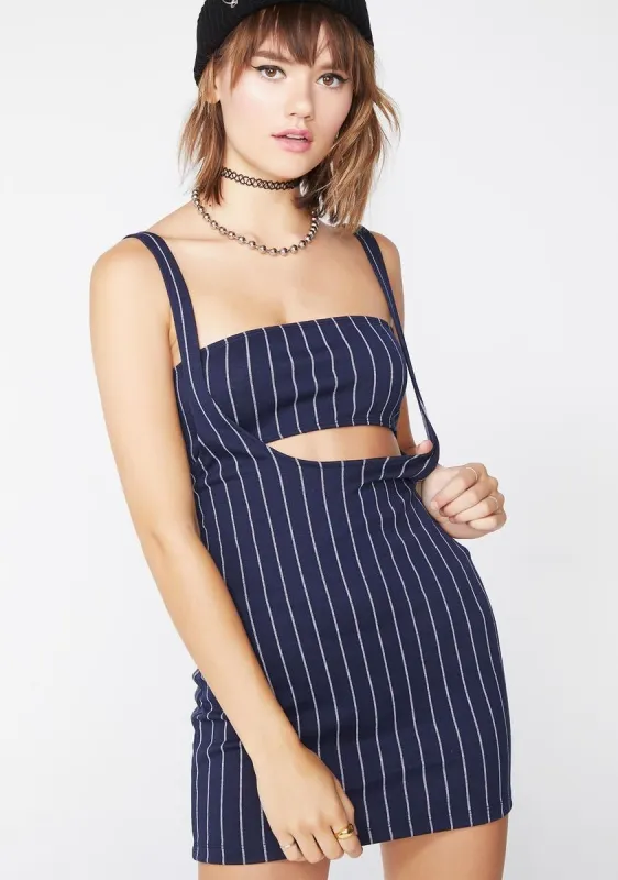 Navy Pinstripe Petra Mini Dress sold by Dolls Kill