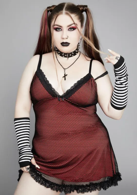 Plus Shed Ur Skin Fishnet Mini Dress sold by Dolls Kill