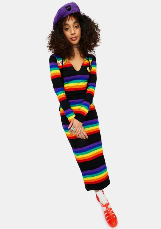 Rainbow Blast Striped Long Sleeve Maxi Dress sold by Dolls Kill