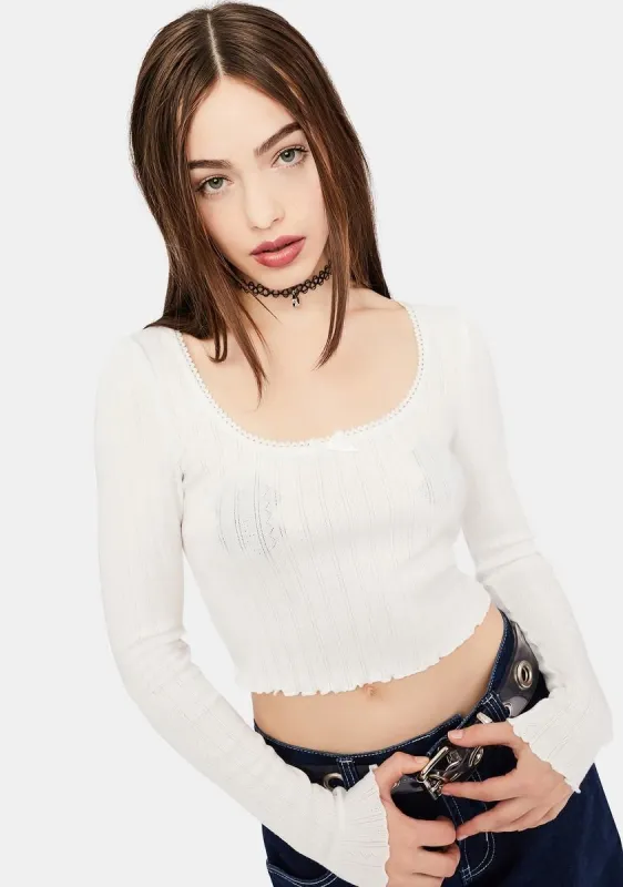 Marshmallowed Out Long Sleeve Pointelle Top sold by Dolls Kill