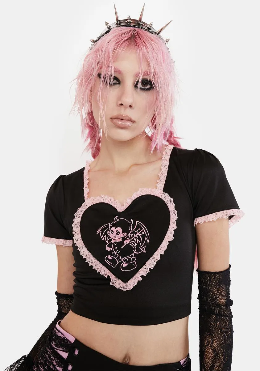 Mischievous Lover Crop Tee sold by Dolls Kill