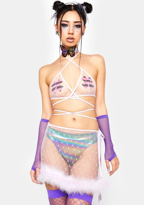 Lavender Fluffy Feelings Sheer Skirt Set sold by Dolls Kill