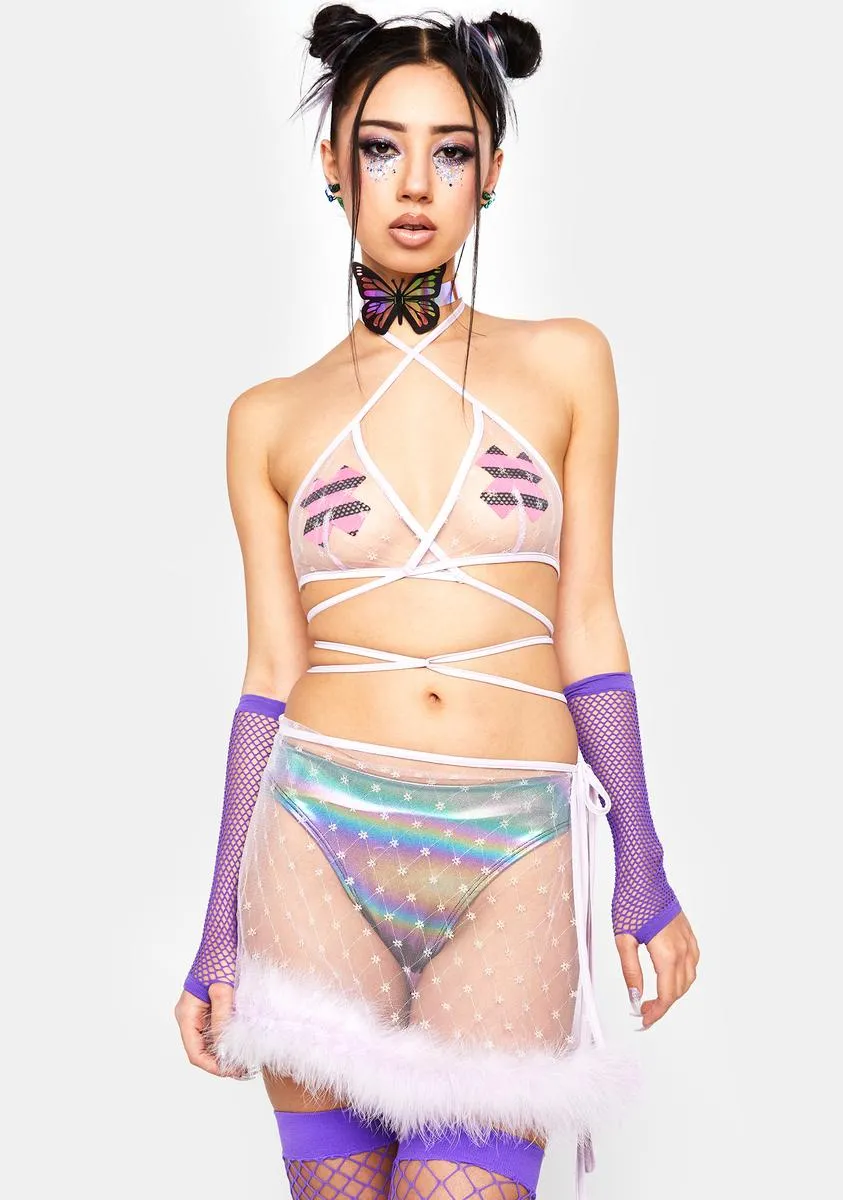 Lavender Fluffy Feelings Sheer Skirt Set sold by Dolls Kill