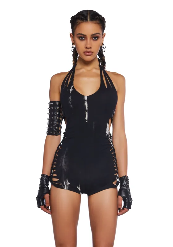 Endless Horizon Shredded Romper - Black sold by Dolls Kill