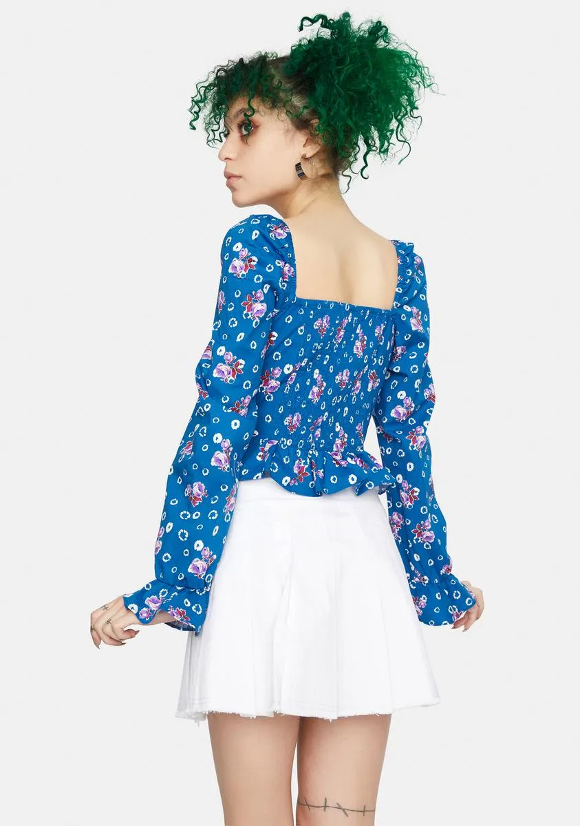 Blue Floral Sweetheart Crop Top sold by Dolls Kill product image thumbnail 4