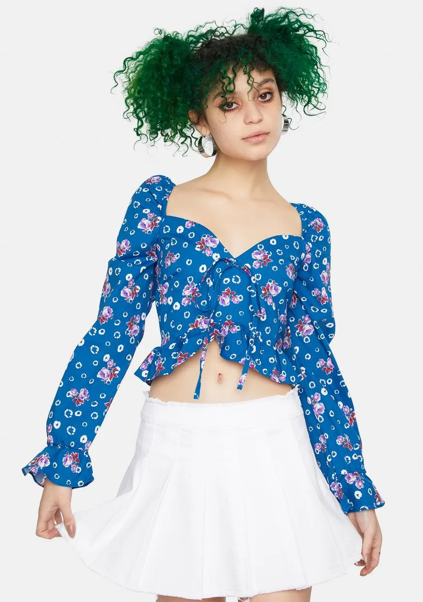 Blue Floral Sweetheart Crop Top sold by Dolls Kill