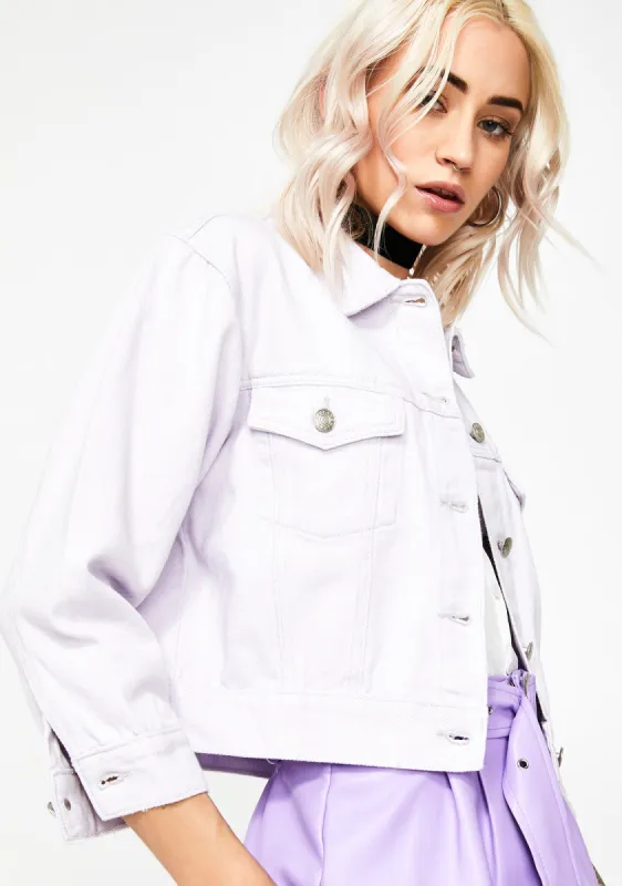 Lilac Cropped Denim Jacket sold by Dolls Kill