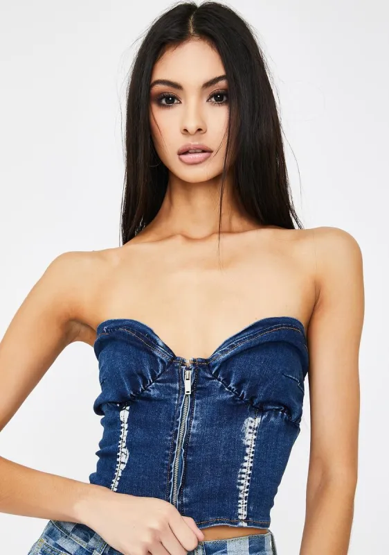 Savannah Denim Bustier Top sold by Dolls Kill