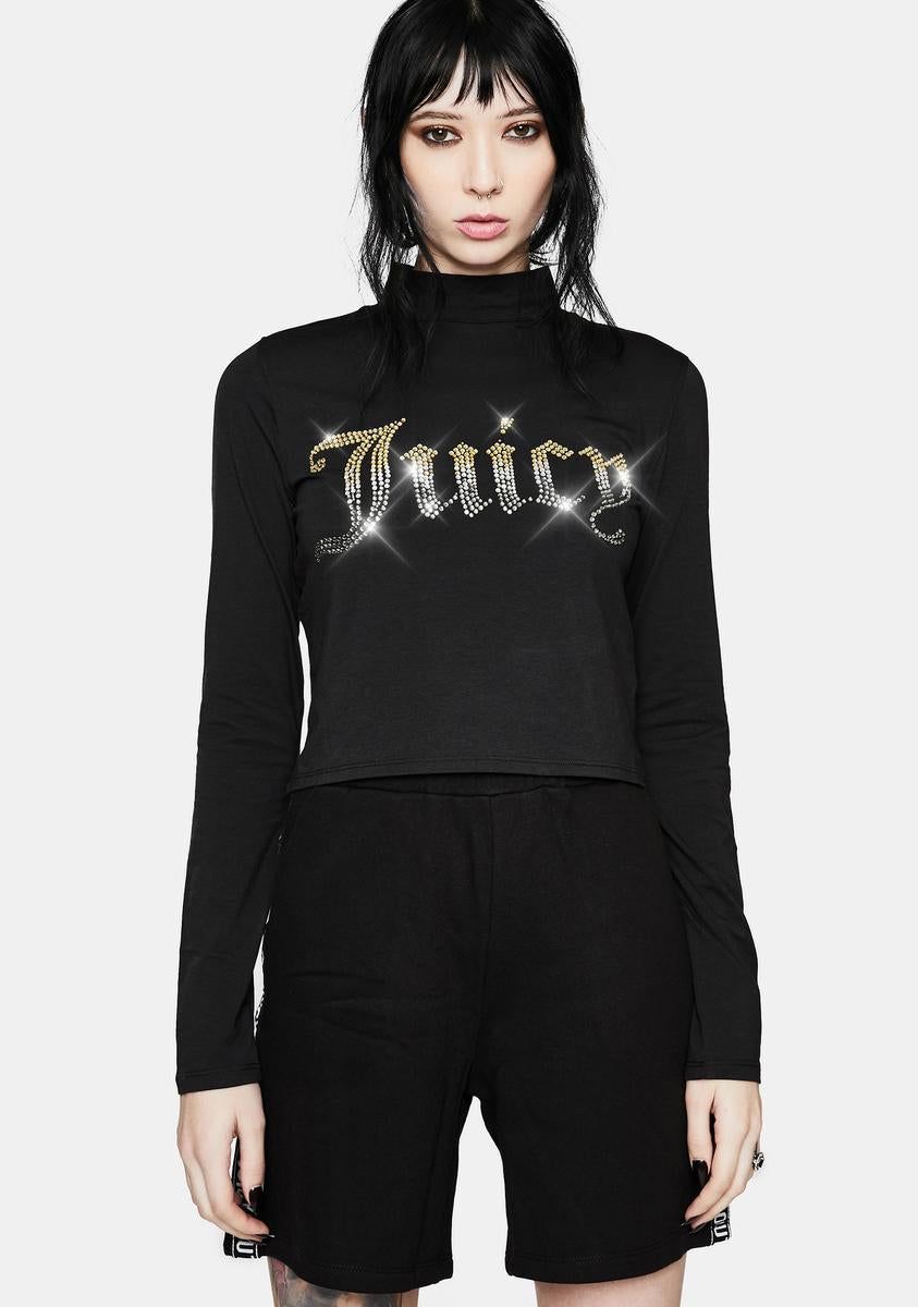 Rhinestone Juicy Logo Long Sleeve Top sold by Dolls Kill