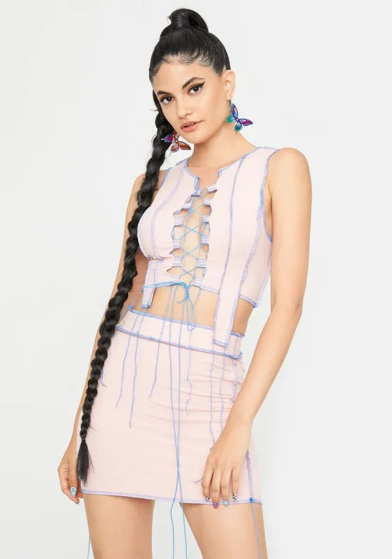 Blush Moment Of Silence Contrast Stitch Skirt Set sold by Dolls Kill