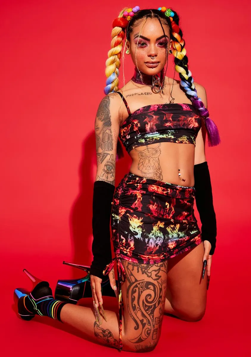 Stay Vibrant Ruched Skirt Set sold by Dolls Kill