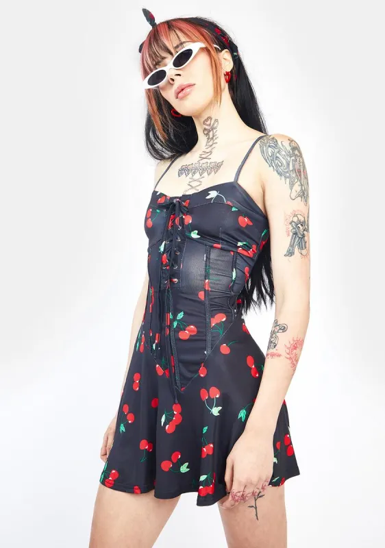 Dark Sweet Serenity Cherry Mini Dress sold by Dolls Kill