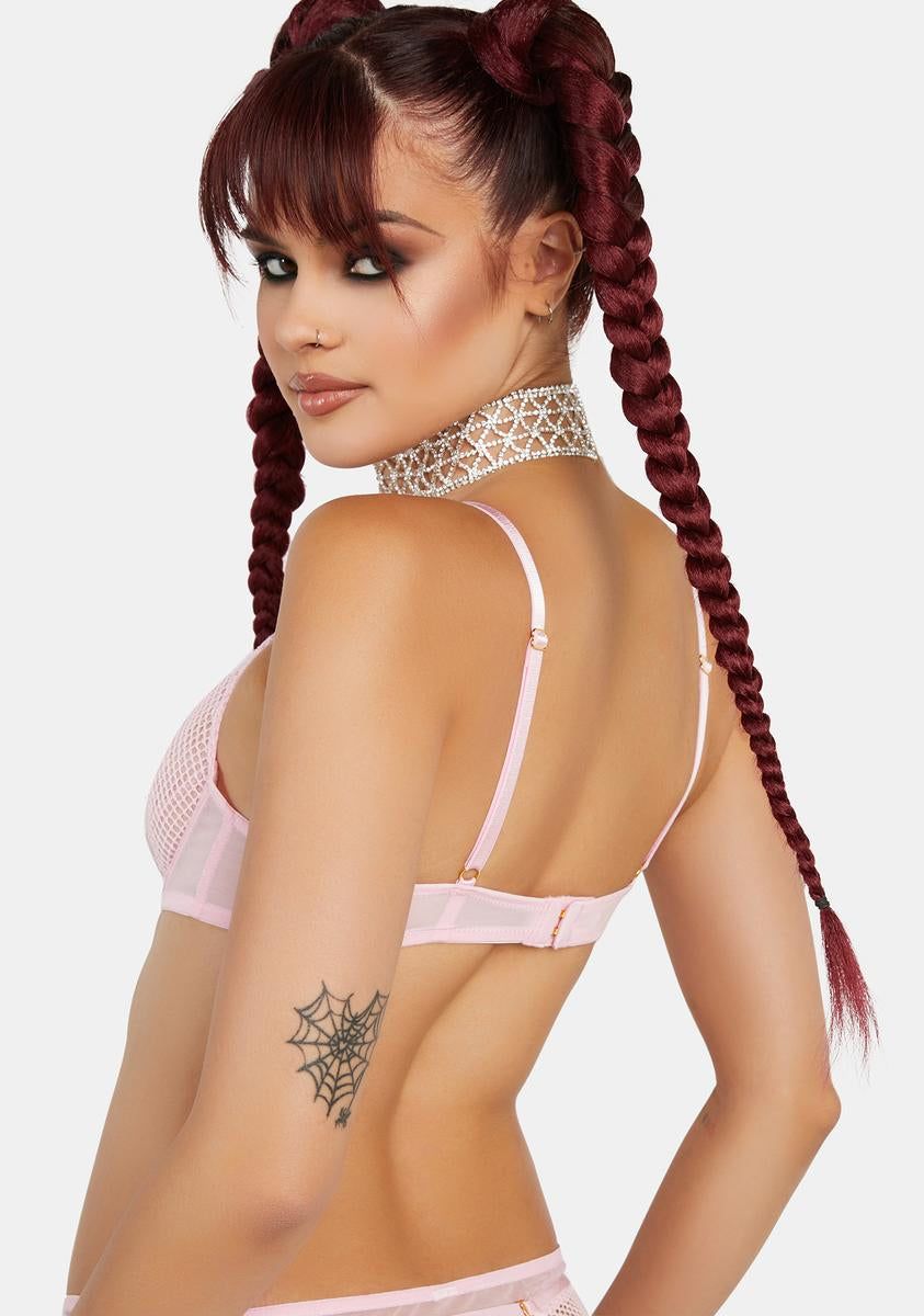 x Hustler Greta Pink Cut Out Fishnet Bra sold by Dolls Kill product image thumbnail 4