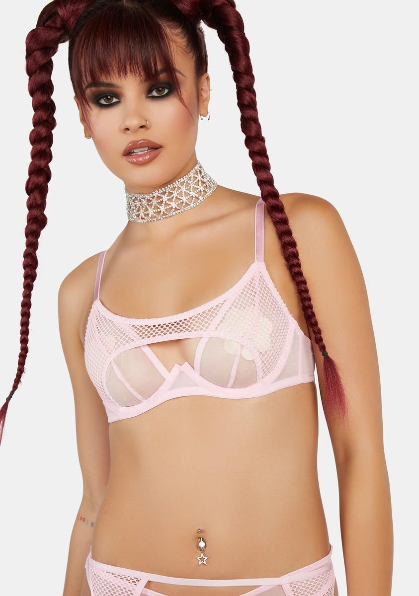 x Hustler Greta Pink Cut Out Fishnet Bra sold by Dolls Kill