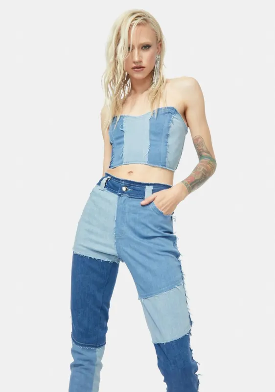 Of The Age Patchwork Denim Pants Set sold by Dolls Kill