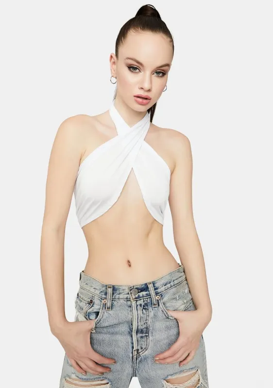 Ivory Party Starter Wrap Halter Top sold by Dolls Kill