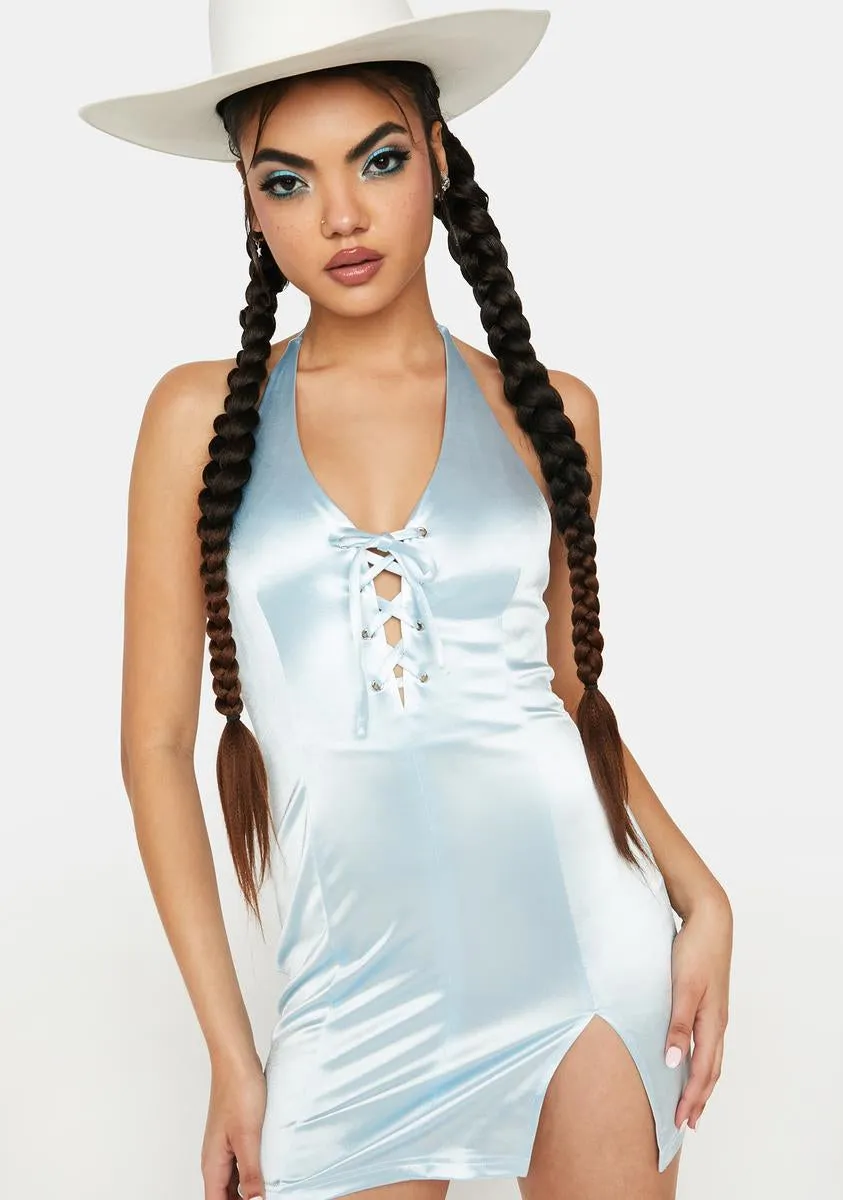 Sky Tied Down Satin Dress sold by Dolls Kill