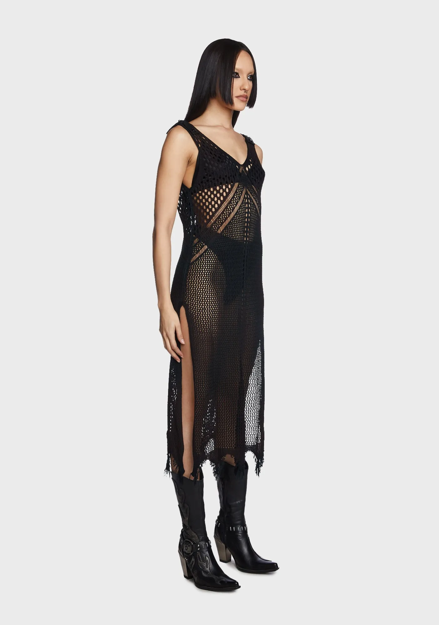 Gothic Plunging Mesh Slip Dress sold by Dolls Kill product image thumbnail 4