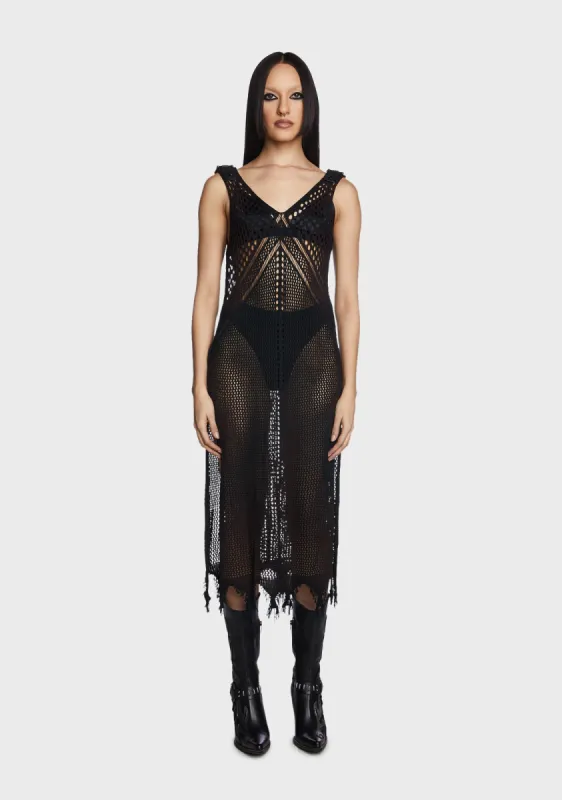 Gothic Plunging Mesh Slip Dress sold by Dolls Kill