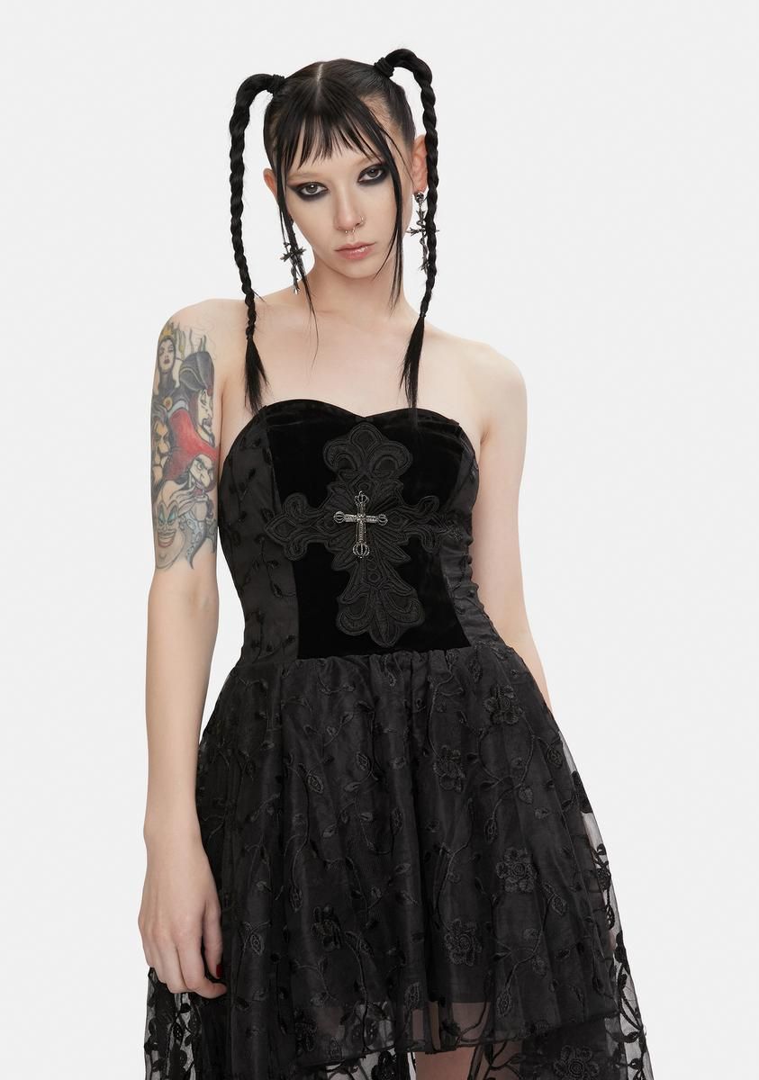 Hi-Lo Dress With Cross Detail sold by Dolls Kill