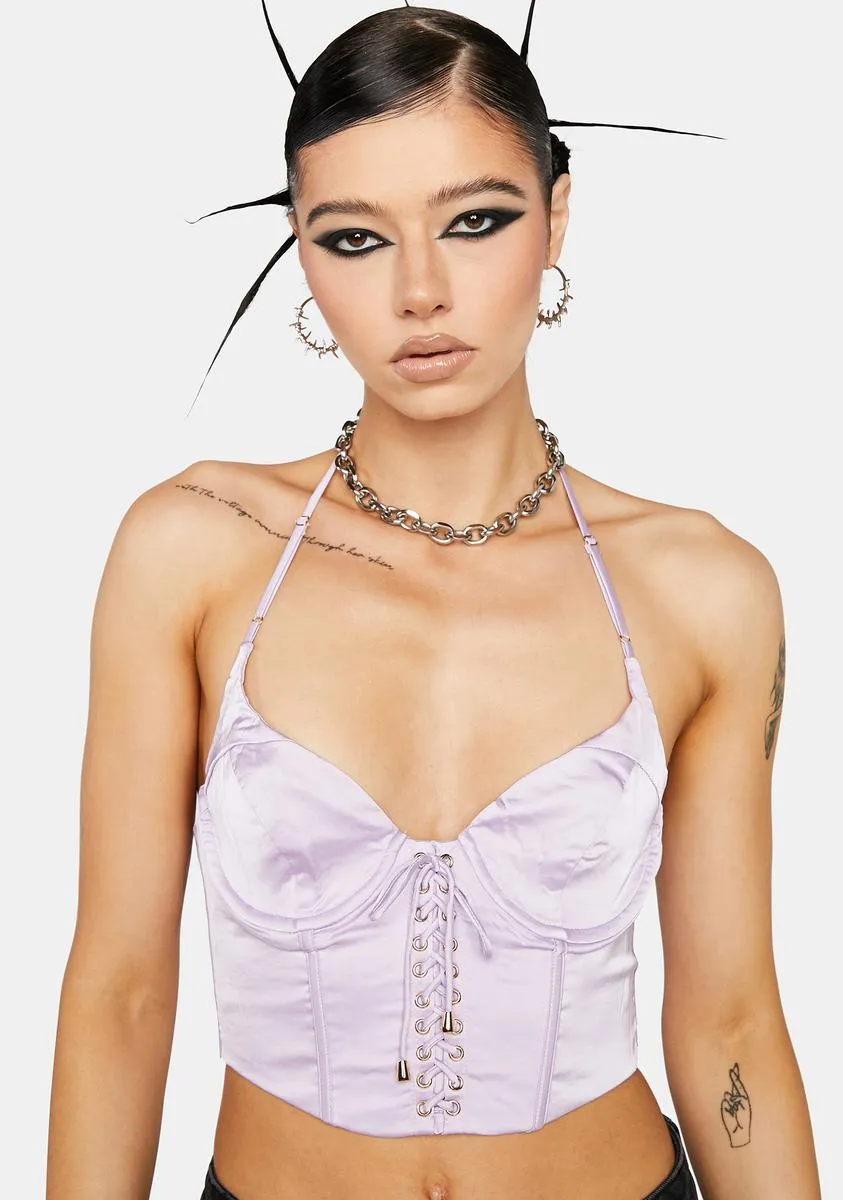 Lilac I'm In Your Area Bustier Top sold by Dolls Kill