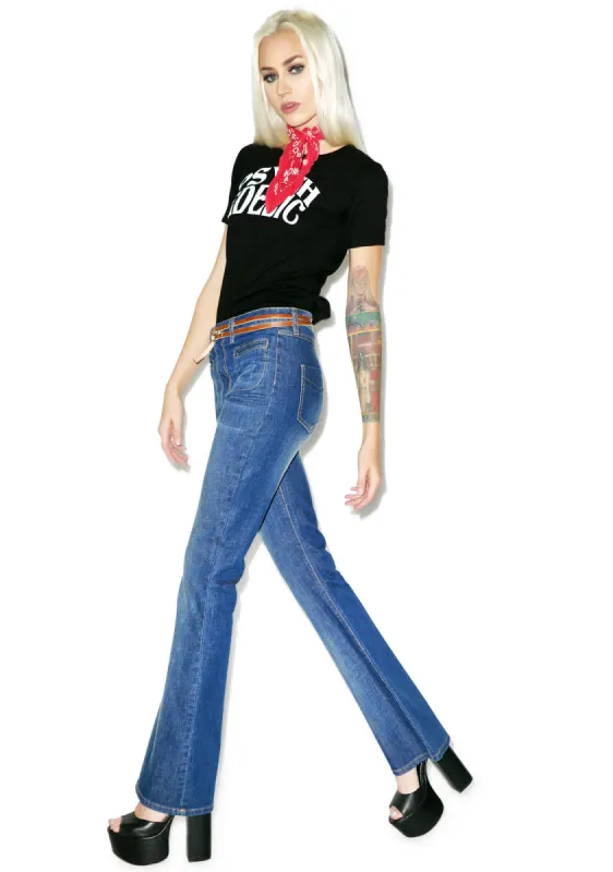 Rex Stretch Denim Flares sold by Dolls Kill
