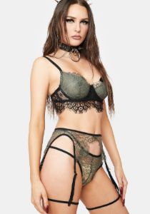 Olive Hypnotize Him Lace Lingerie Set sold by Dolls Kill